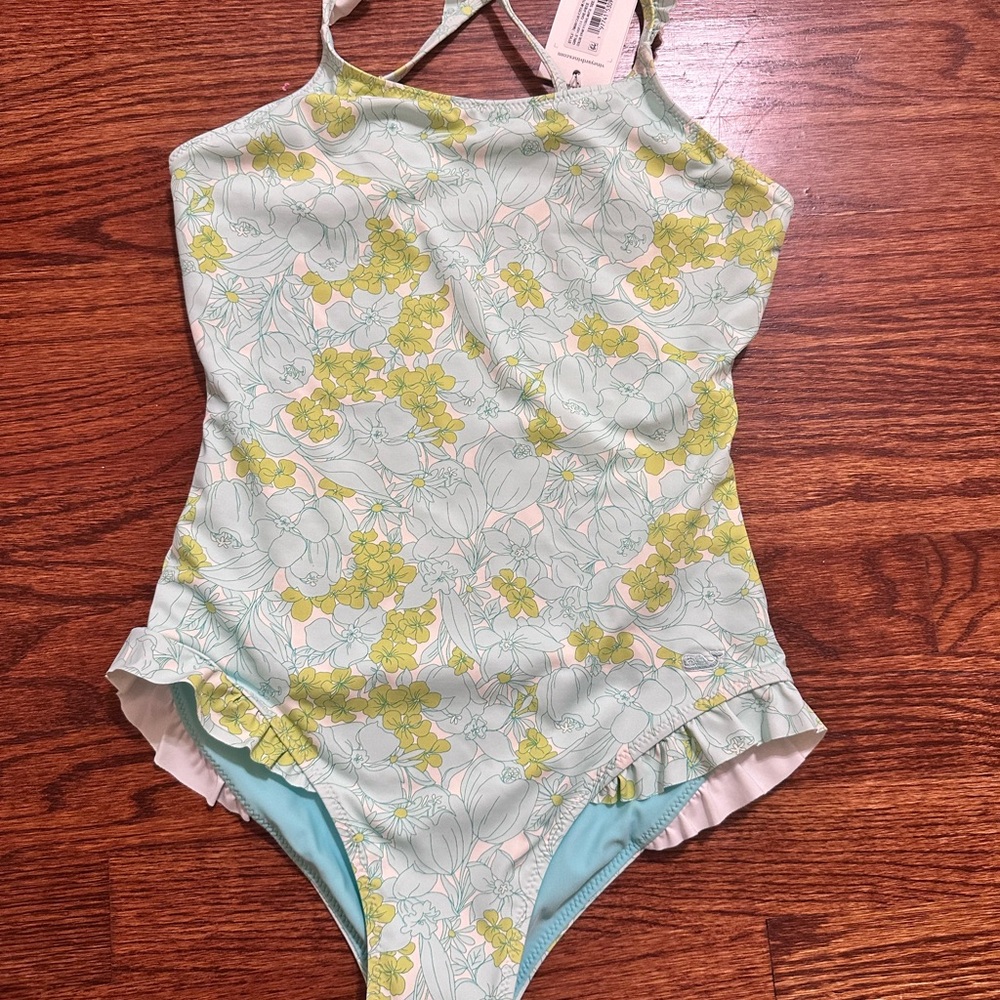 Vineyard Vines Kids Swim One Piece in Light Green and Yellow Floral